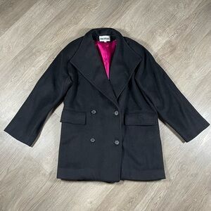 John Caruana Women's Coat Double‎ Breasted 100% Wool Minimalist Size M Black